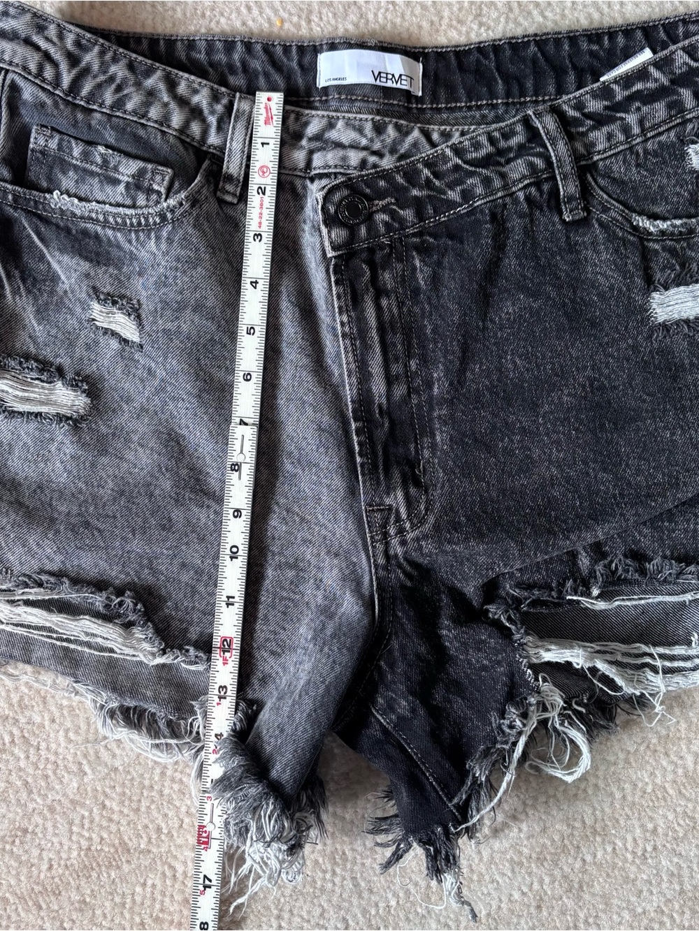 Vervet Black Two-Tone Washed Black Distressed Denim Shorts - Picture 6 of 10